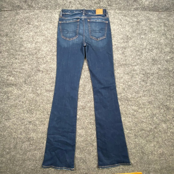 American Eagle Kick Boot Jeans Womens 2 Long Dark Wash Stretch Denim Flare Blue - Picture 5 of 9